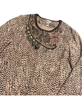 Chico's Sequin Tan Animal Print Sequin Long Sleeves Jacket Size Large